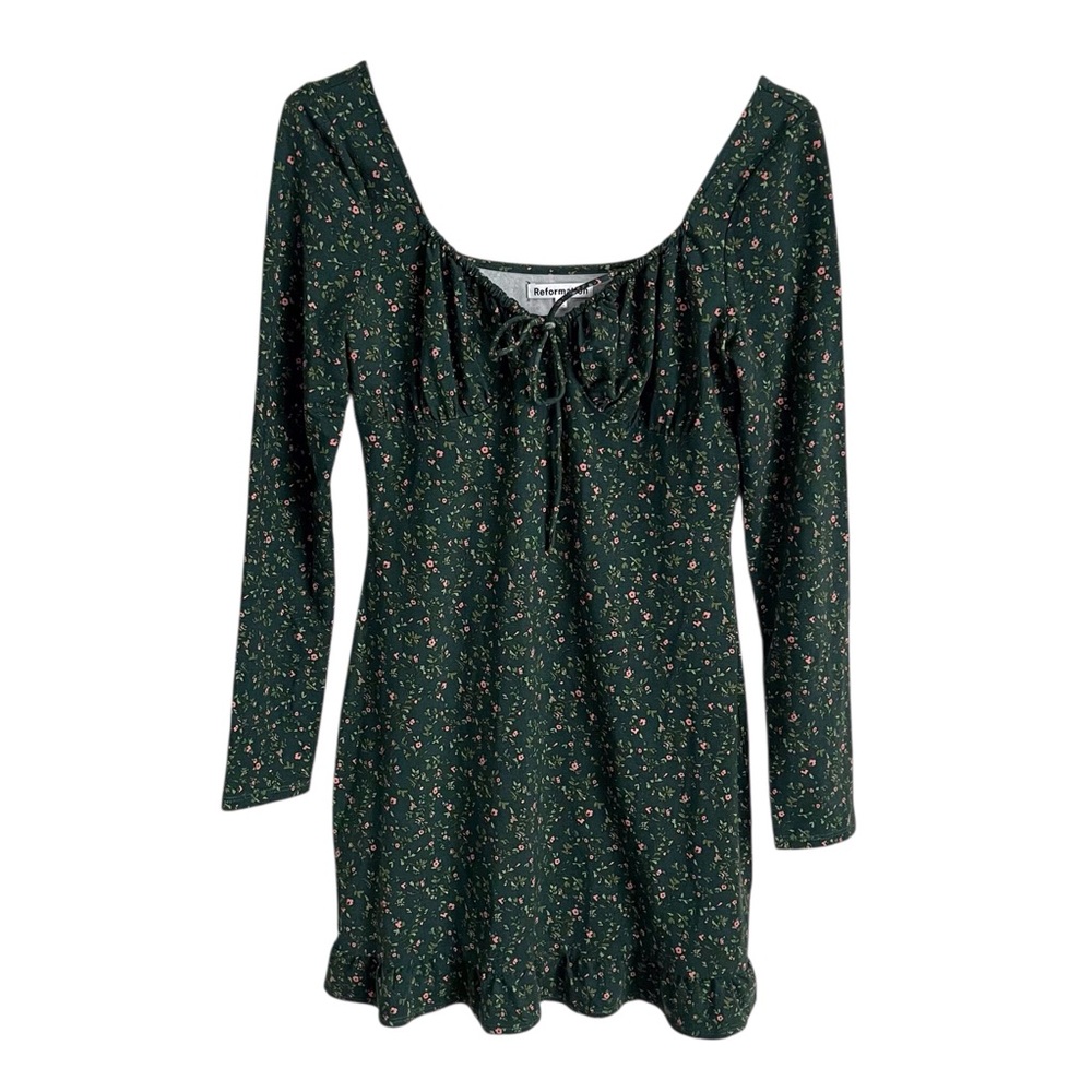 Reformation Green Floral Mini Dress Long Sleeve Y2K Going Out Party Ditsy Medium